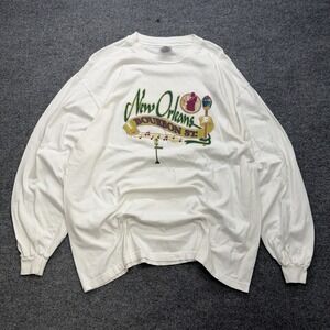 Vintage‎ New Orleans Bourbon Street Men's T Shirt White Jazz Mardi Gras Size XL